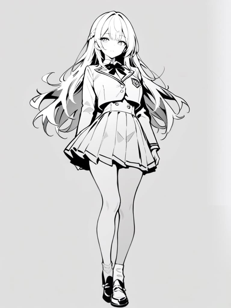 Original black-and-white manga lineart OC in a school blazer